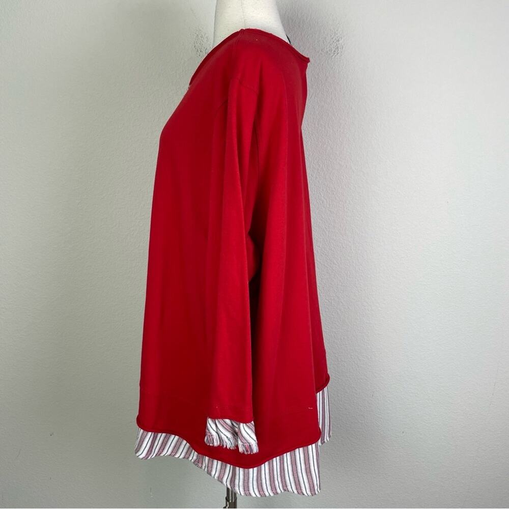 Multiples Red Long Sleeve Knit Stripe Layered Detail Top 2X - Picture 6 of 9